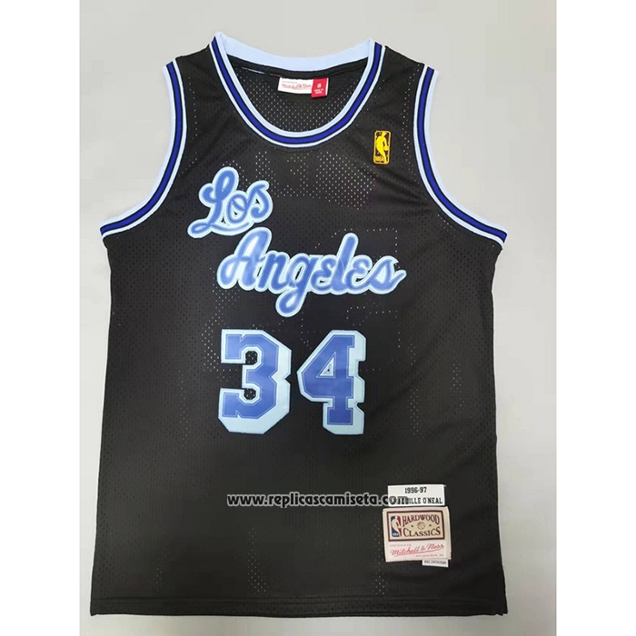 Camiseta Los Angeles Lakers Shaquille O'Neal #34 Mitchell & Ness 1996-97 Azul Negro